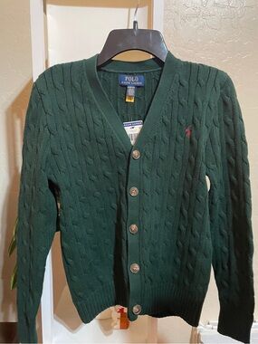 Polo by Ralph Lauren Forest Green Cable Knit V-Neck Cardigan